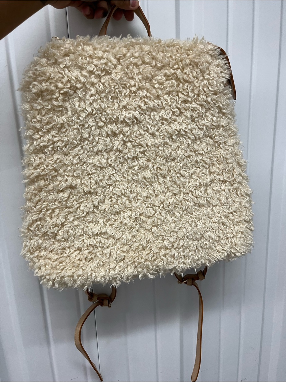 Target Cream Shearling Backpack with Tan Leather Trim